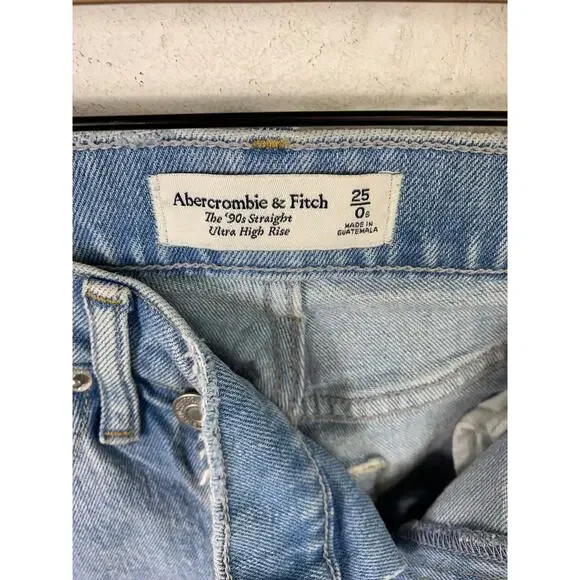 Abercrombie & Fitch Women's The 90's Straight Ultra High Rise Jeans Blue Size 0P - Picture 6 of 8